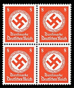 GE 8 PF 1942 Nazi Swastika Stamp Block